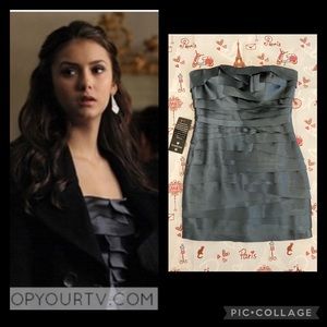 Katherine Pierce’s/ Elena Gilbert’s Grey-ish/Black Bebe  layered Cocktail Dress